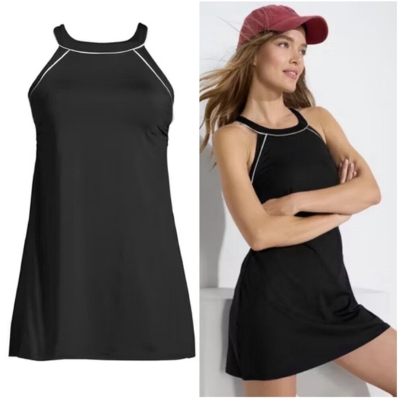 Lands' End NWOT Black and White High Neck One Piece Swim Dress Swimsuit Size 16 - Picture 12 of 12